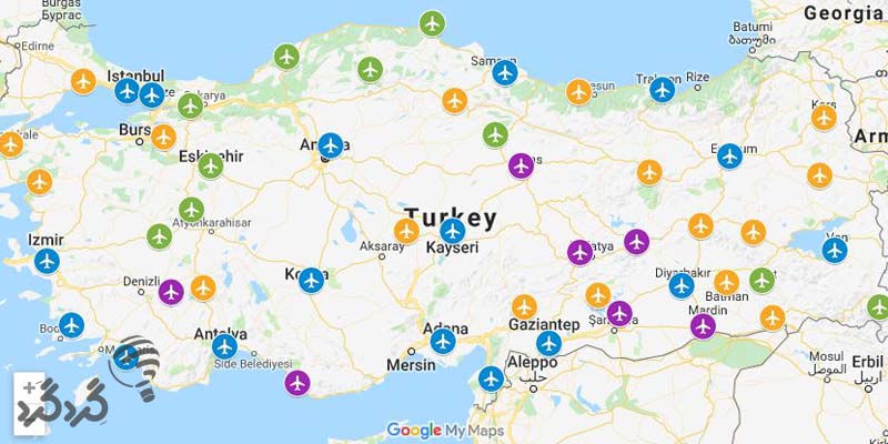 نقشه فرودگاه های ترکیه